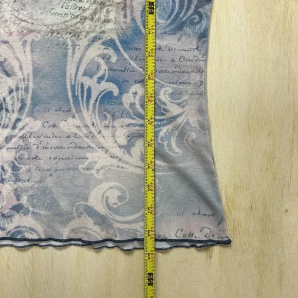 Y2K Xcit U.s.a. Shirt Womens Small Blue Scroll Script Rhinestone V Neck Top - Picture 7 of 9